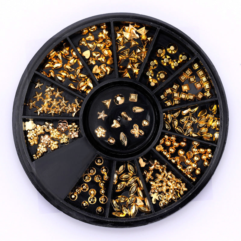 JMT-807242 Gold-Plated Fancy Shape Diamond Manicure Box - 12 Unique Designs in Alloy