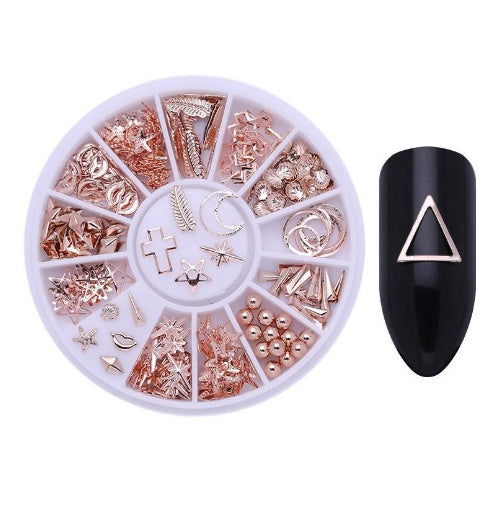 JMT-807242 Gold-Plated Fancy Shape Diamond Manicure Box - 12 Unique Designs in Alloy