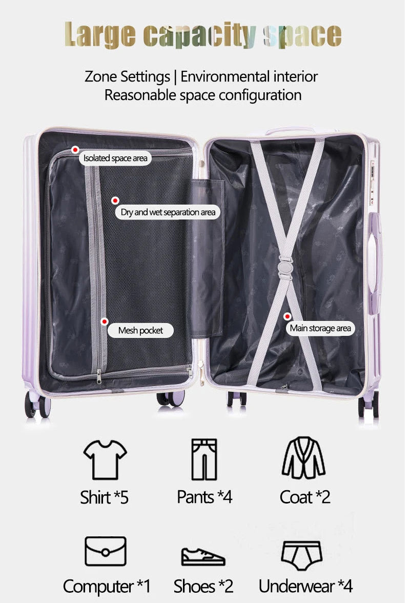 JMT-807818 Lightweight Waterproof ABS 4-Piece Suitcase Set with Soft Handle and Rotary Casters