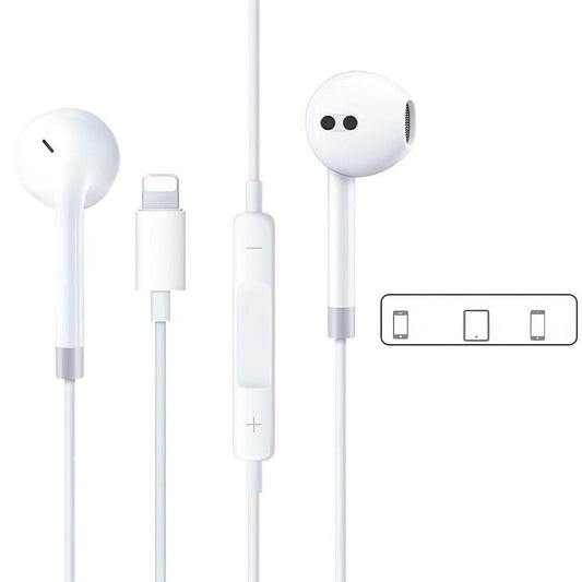 JMT-808074 Lightning In-Ear Headphones with Built-in Remote for iPhone Models Including 14, 13, 12, 11, 8 Plus, XS, 7, Wired Earbuds for Direct Listening