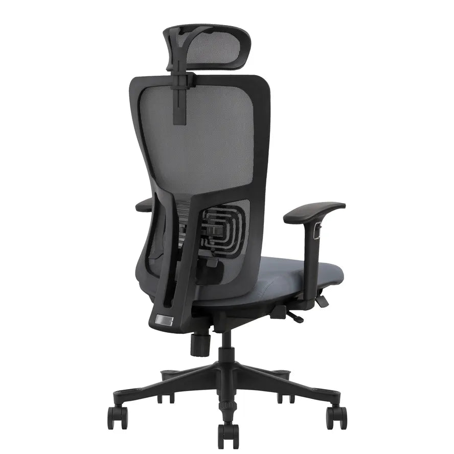 JMT-808842 Modern European Style Adjustable Lift Office Chair with Chrome Metal Base, Mesh Back, and Foam Fabric Headrest