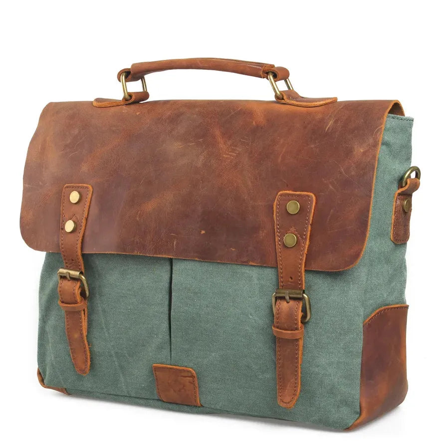 JMT-808842 Small Vintage Leather Shoulder Messenger Bag - Canvas and Cowhide, 35cm x 10cm x 25cm