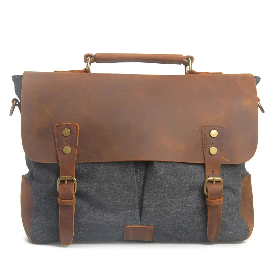 JMT-808842 Small Vintage Leather Shoulder Messenger Bag - Canvas and Cowhide, 35cm x 10cm x 25cm