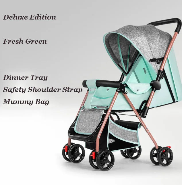 JMT-809226 Multifunctional Baby Stroller with Dining Tray, Cotton Pad, Mosquito Net, and Rain Cover