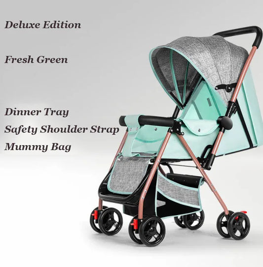 JMT-809226 Multifunctional Baby Stroller with Dining Tray, Cotton Pad, Mosquito Net, and Rain Cover