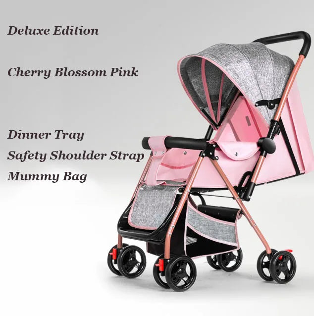 JMT-809226 Multifunctional Baby Stroller with Dining Tray, Cotton Pad, Mosquito Net, and Rain Cover