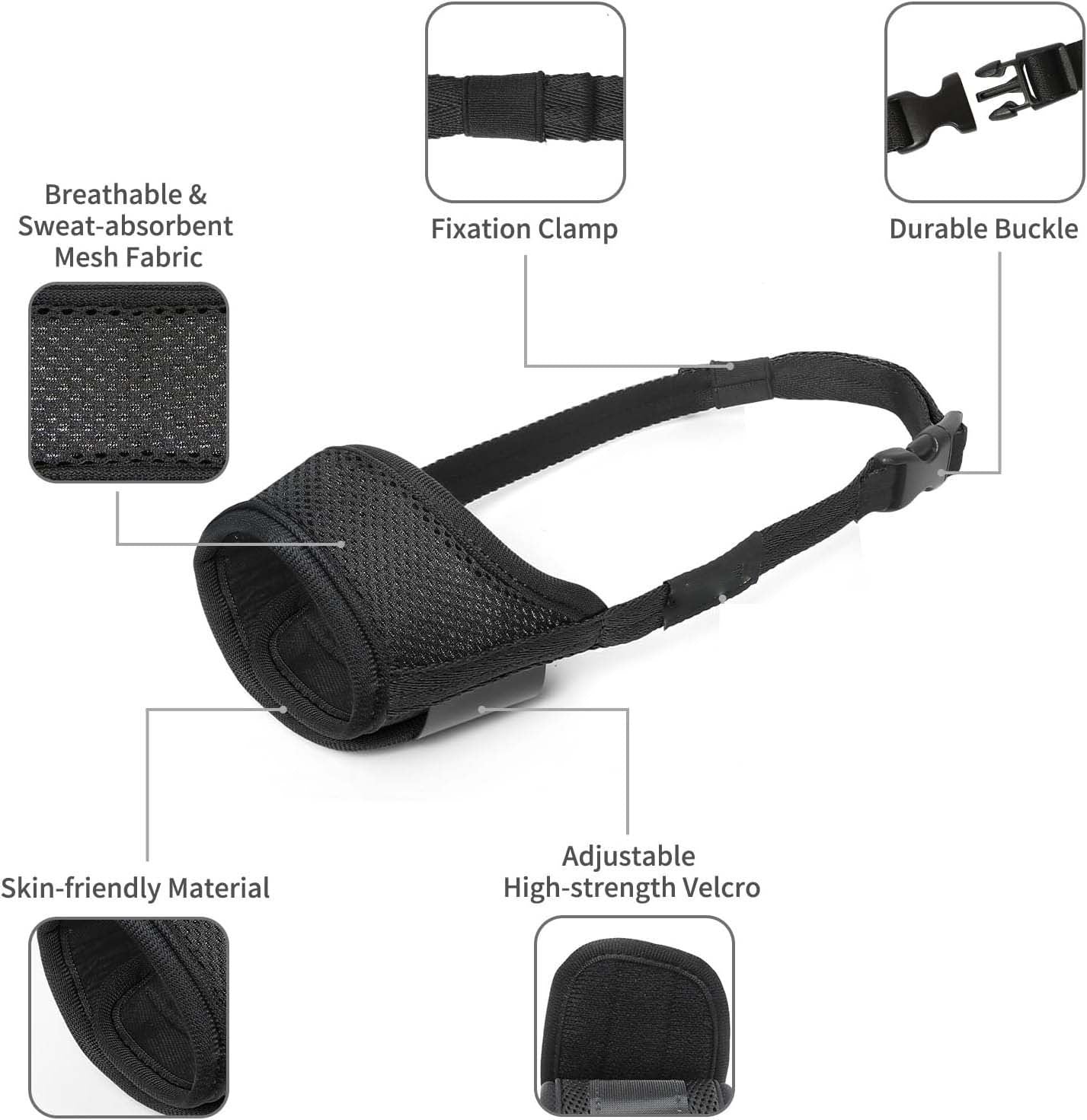 JMT-809418 Adjustable Soft Mesh Dog Muzzle for Small, Medium, and Large Dogs – Humane Design for Preventing Biting, Chewing, and Licking with Open Front for Comfortable Panting and Drinking