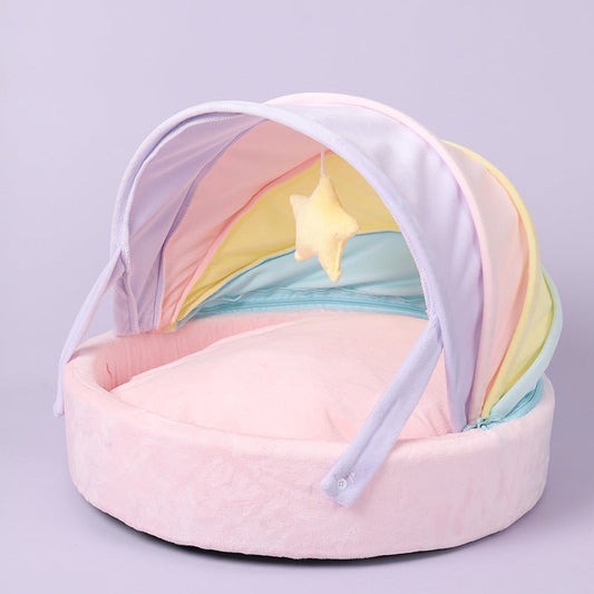 JMT-809546 Rainbow Dual-Purpose Pet Bed - Soft Plush and PP Cotton Sleeping Mat for Cats and Small Pets