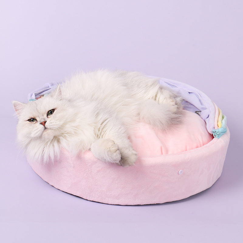 JMT-809546 Rainbow Dual-Purpose Pet Bed - Soft Plush and PP Cotton Sleeping Mat for Cats and Small Pets