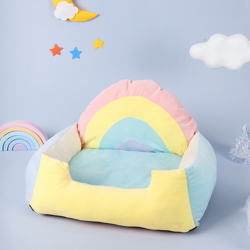 JMT-809546 Rainbow Dual-Purpose Pet Bed - Soft Plush and PP Cotton Sleeping Mat for Cats and Small Pets