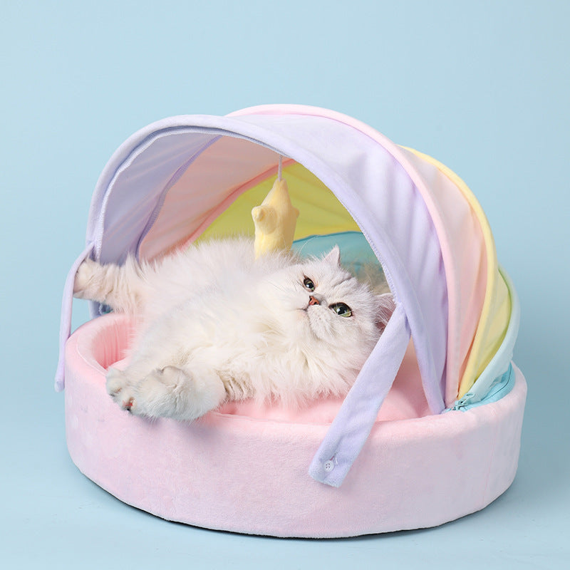 JMT-809546 Rainbow Dual-Purpose Pet Bed - Soft Plush and PP Cotton Sleeping Mat for Cats and Small Pets