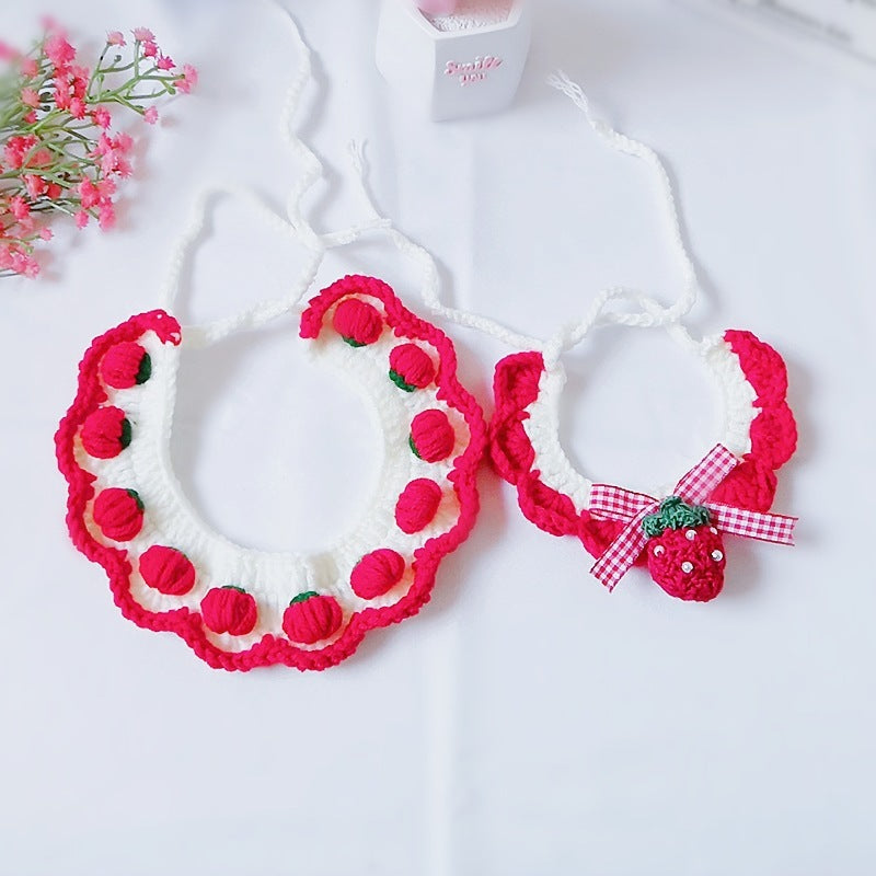 JMT-809738 Strawberry Wool Knitted Cat and Dog Collar - Multiple Sizes Available