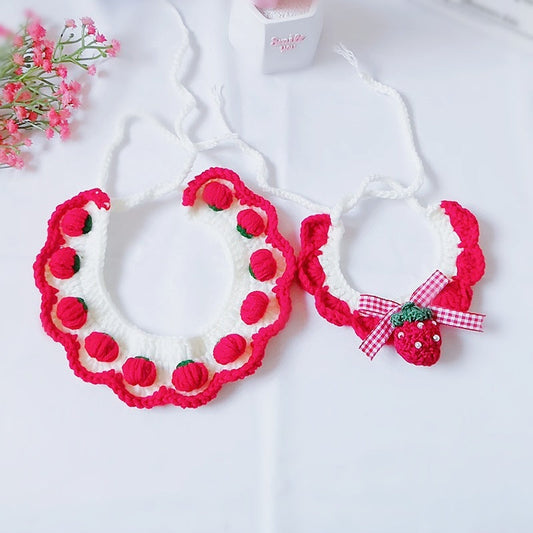 JMT-809738 Strawberry Wool Knitted Cat and Dog Collar - Multiple Sizes Available