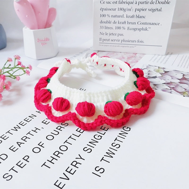 JMT-809738 Strawberry Wool Knitted Cat and Dog Collar - Multiple Sizes Available