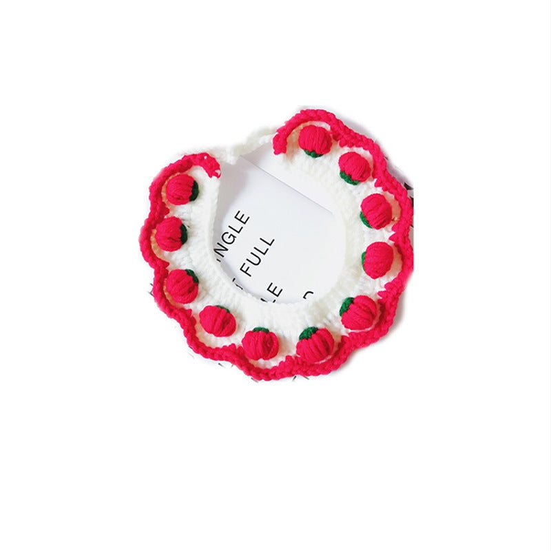 JMT-809738 Strawberry Wool Knitted Cat and Dog Collar - Multiple Sizes Available