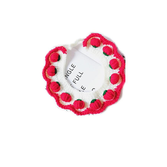 JMT-809738 Strawberry Wool Knitted Cat and Dog Collar - Multiple Sizes Available