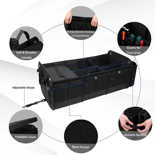 JMT-809866 Large Capacity Car Trunk Organizer with Handle for SUVs and Cars