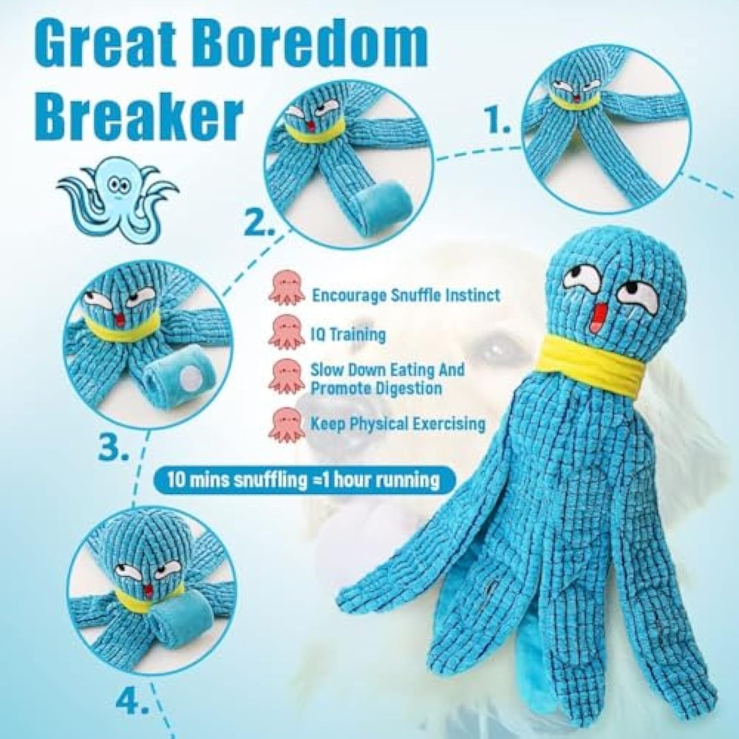 JMT-810058 Interactive Plush Octopus Dog Toy for Stress Relief and Natural Foraging, Ideal for Dogs of All Sizes