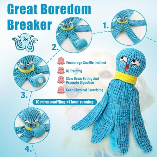 JMT-810058 Interactive Plush Octopus Dog Toy for Stress Relief and Natural Foraging, Ideal for Dogs of All Sizes
