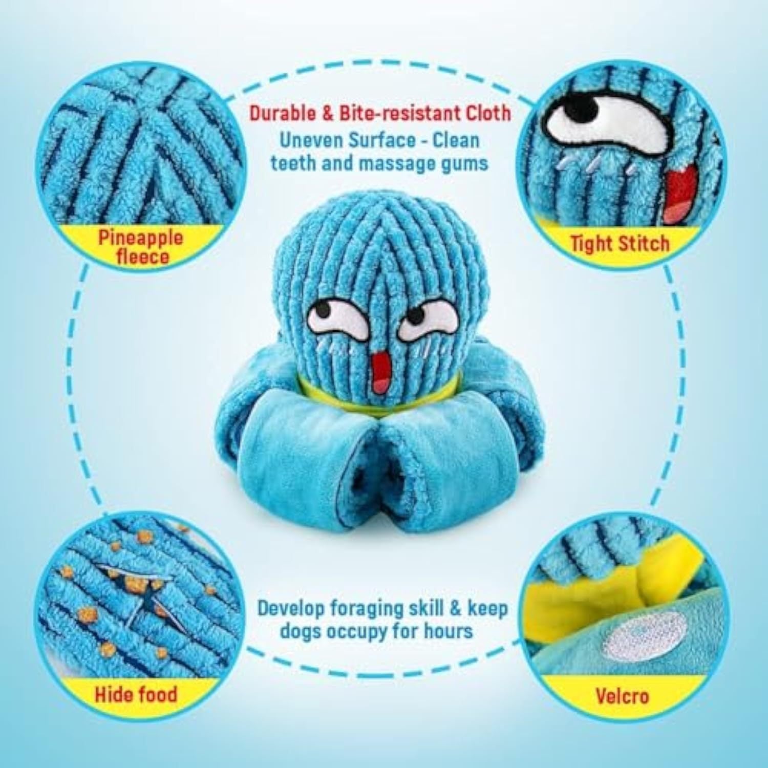 JMT-810058 Interactive Plush Octopus Dog Toy for Stress Relief and Natural Foraging, Ideal for Dogs of All Sizes