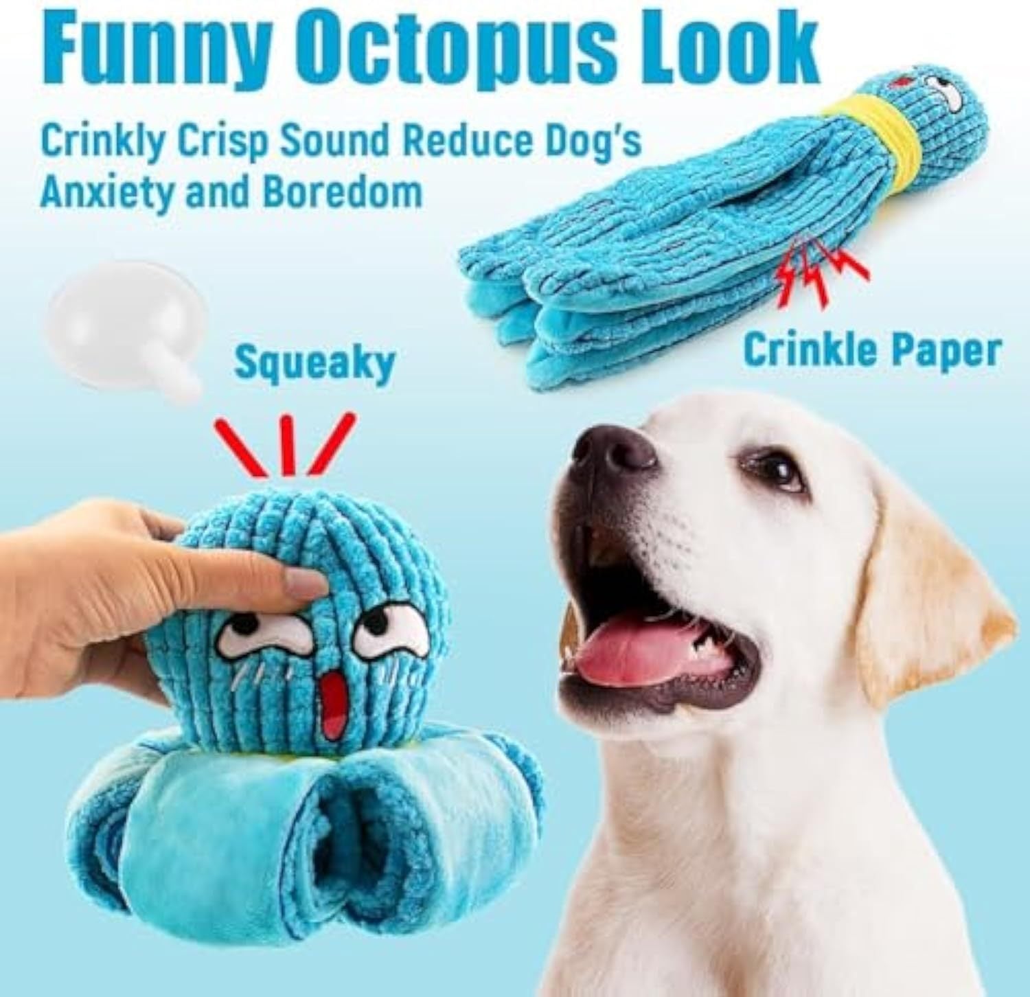 JMT-810058 Interactive Plush Octopus Dog Toy for Stress Relief and Natural Foraging, Ideal for Dogs of All Sizes