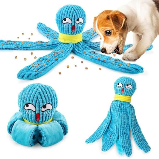 JMT-810058 Interactive Plush Octopus Dog Toy for Stress Relief and Natural Foraging, Ideal for Dogs of All Sizes