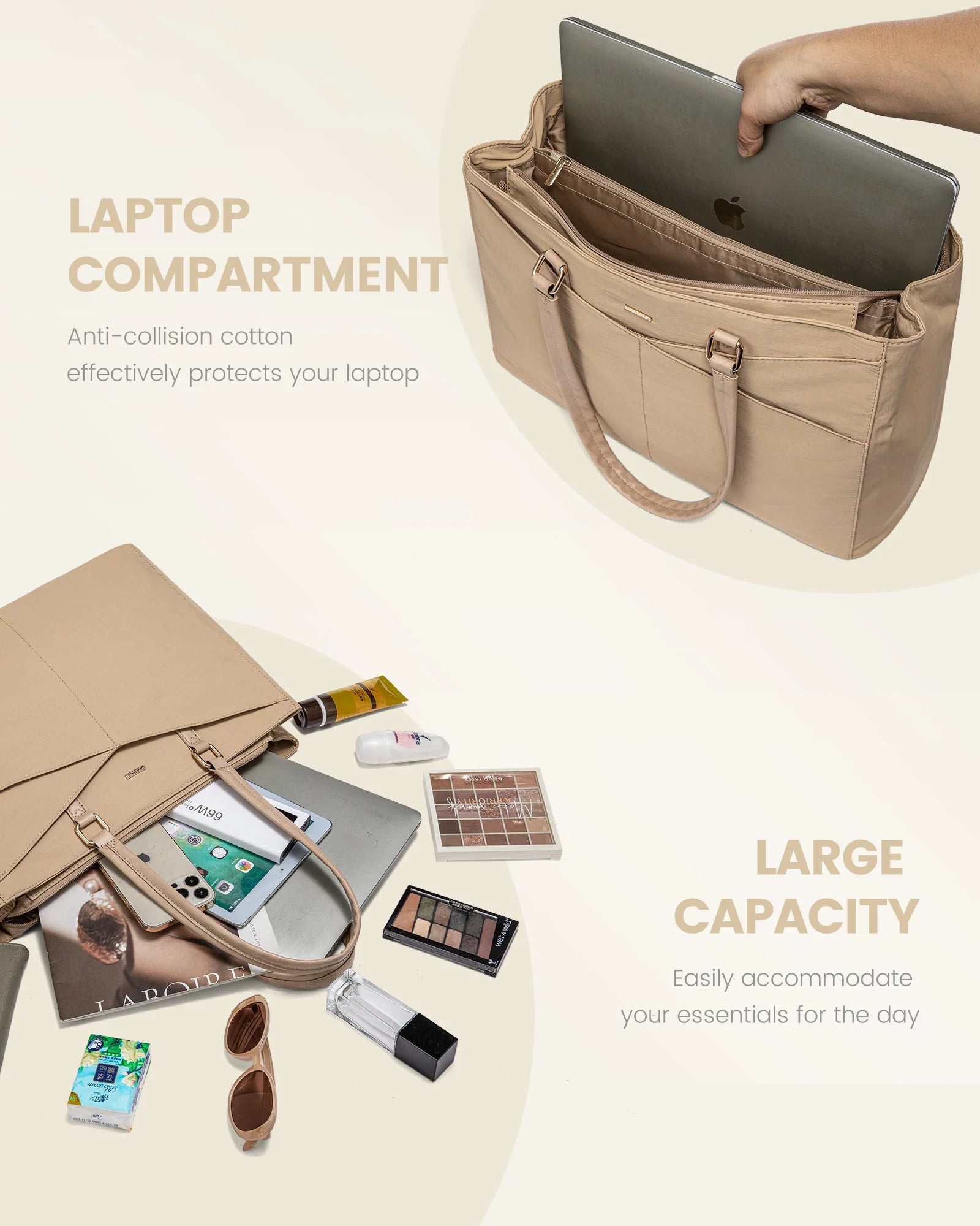 JMT-810058 Large Capacity Nylon Tote Bag for Work, Travel, and Office Use - 17in Computer Shoulder Briefcase