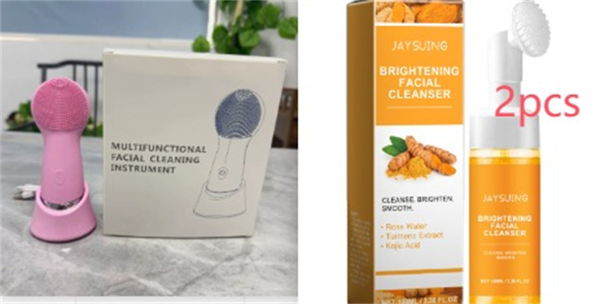 JMT-810378 Electric Pink Silicone Facial Cleansing Brush with Vibration and Heating Features