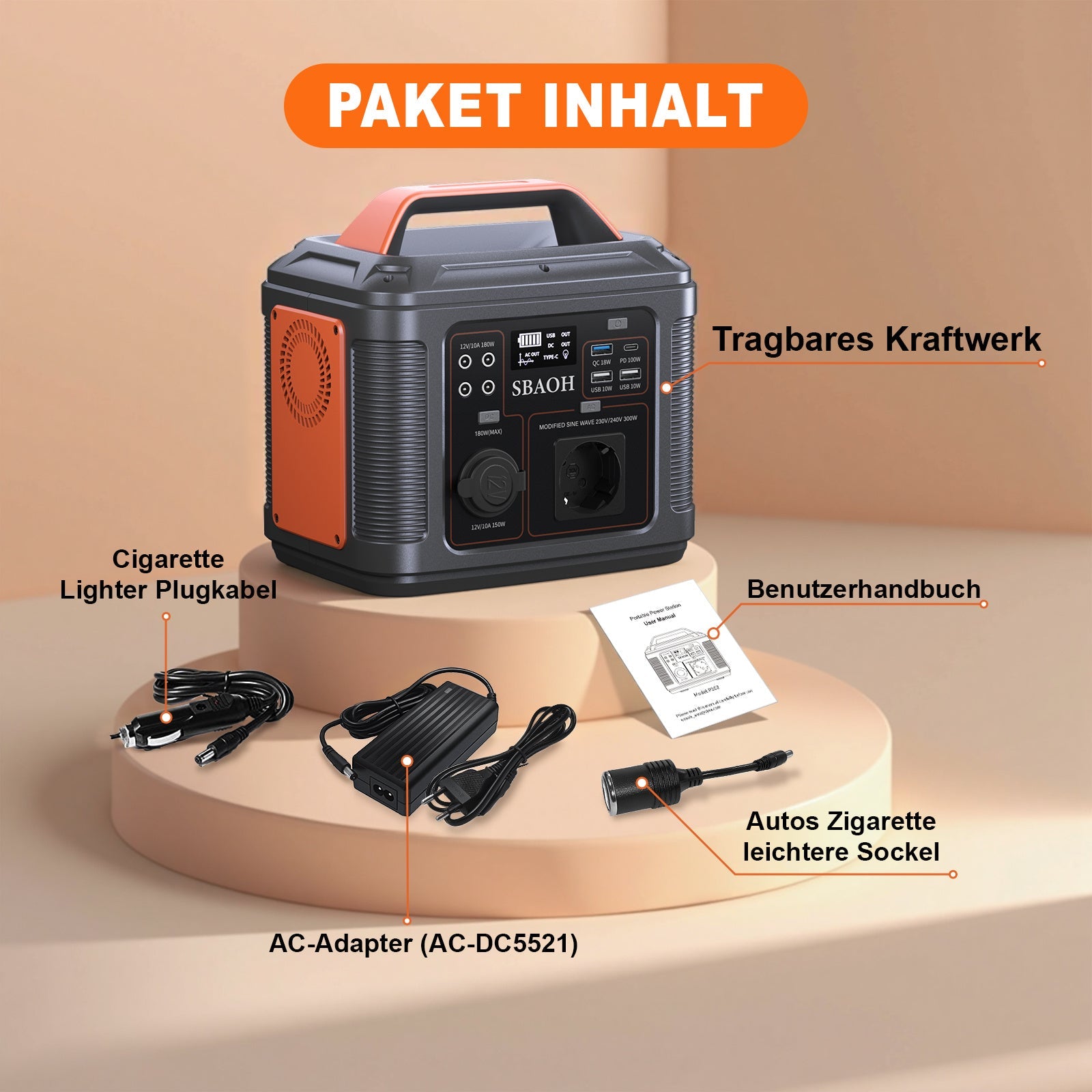 JMT-810570 Portable Solar Power Station 296Wh with 300W Output for Camping, Travel, and Emergency Use