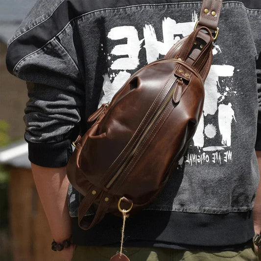 JMT-811274 Handmade Genuine Leather Men's Crossbody Chest Bag in Brown/Black/Coffee