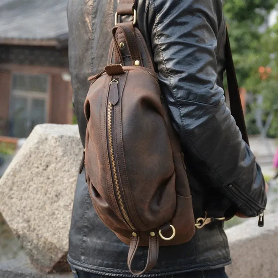 JMT-811274 Handmade Genuine Leather Men's Crossbody Chest Bag in Brown/Black/Coffee