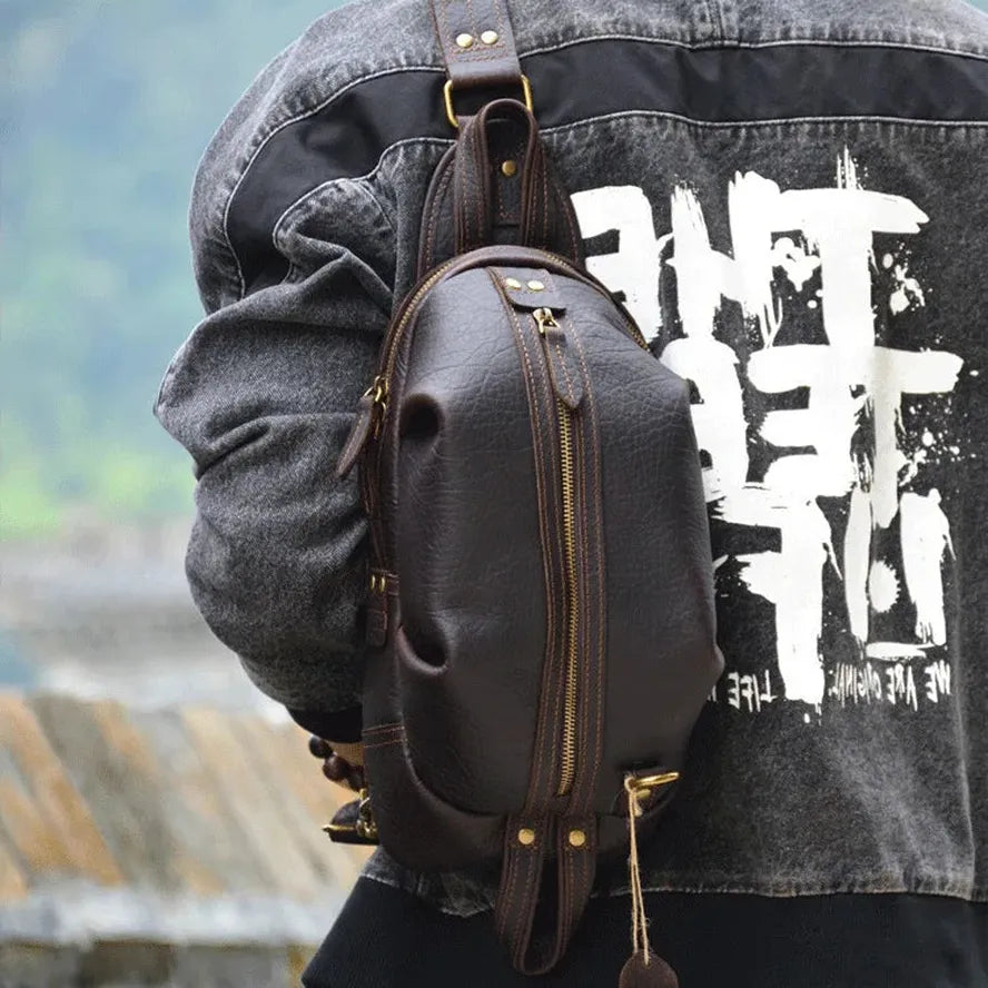 JMT-811274 Handmade Genuine Leather Men's Crossbody Chest Bag in Brown/Black/Coffee