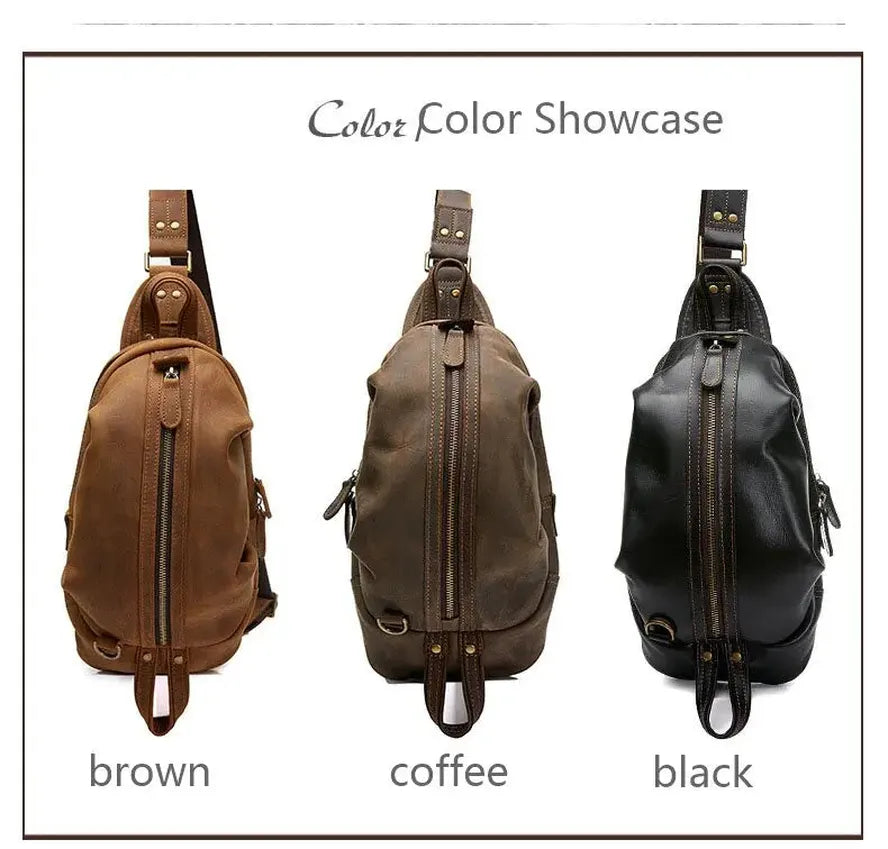 JMT-811274 Handmade Genuine Leather Men's Crossbody Chest Bag in Brown/Black/Coffee