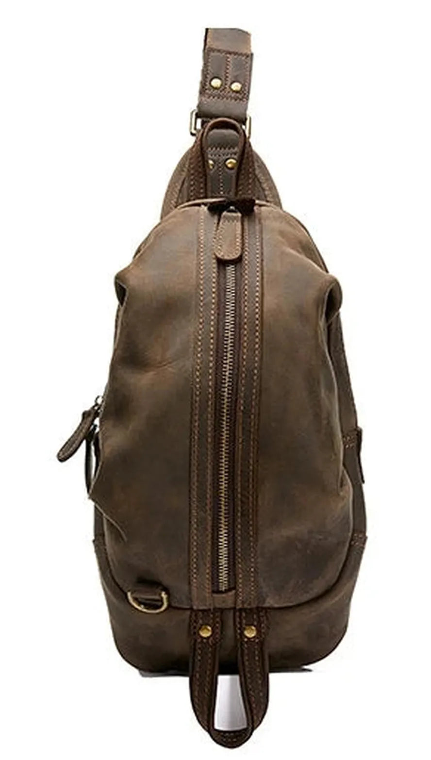 JMT-811274 Handmade Genuine Leather Men's Crossbody Chest Bag in Brown/Black/Coffee