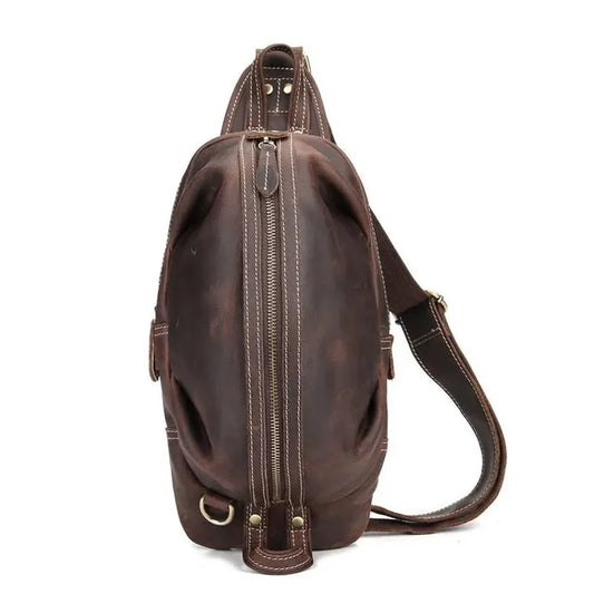 JMT-811274 Handmade Genuine Leather Men's Crossbody Chest Bag in Brown/Black/Coffee
