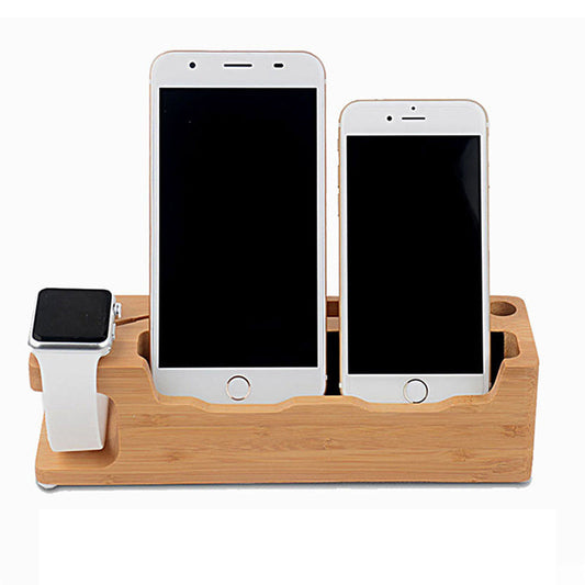 JMT-811402 Wooden Phone Charging Station in Carbonized Bamboo - Compact Holder for Convenient Device Charging