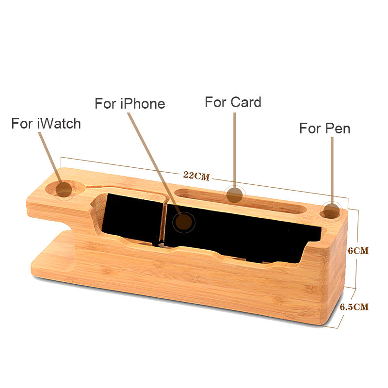 JMT-811402 Wooden Phone Charging Station in Carbonized Bamboo - Compact Holder for Convenient Device Charging