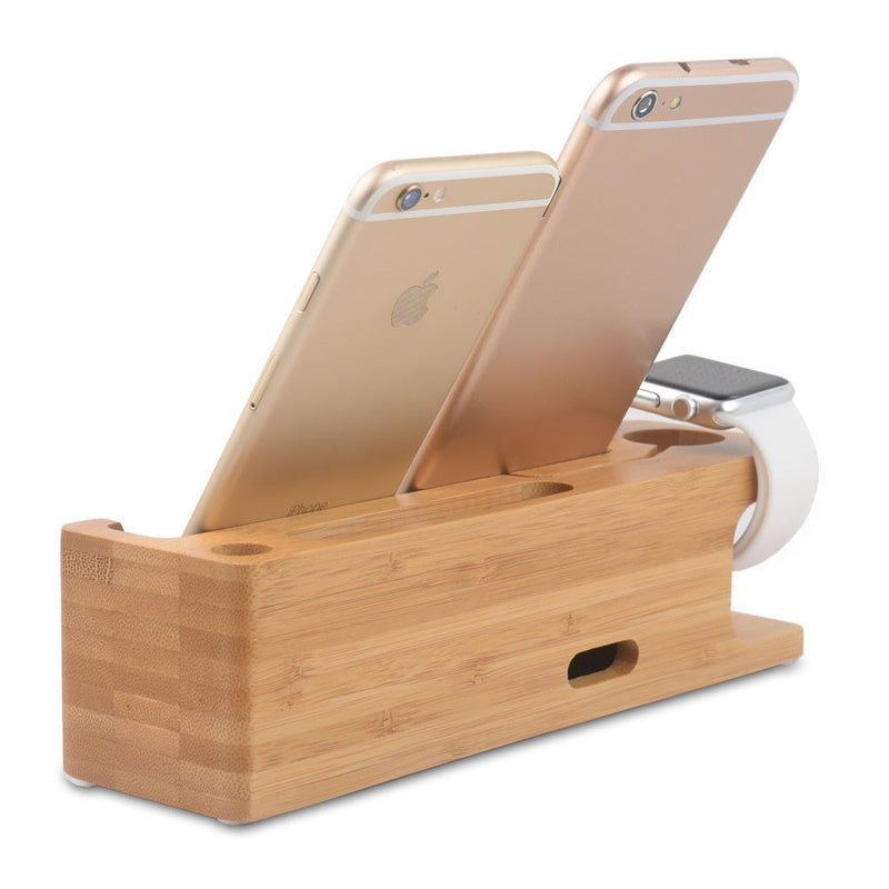 JMT-811402 Wooden Phone Charging Station in Carbonized Bamboo - Compact Holder for Convenient Device Charging