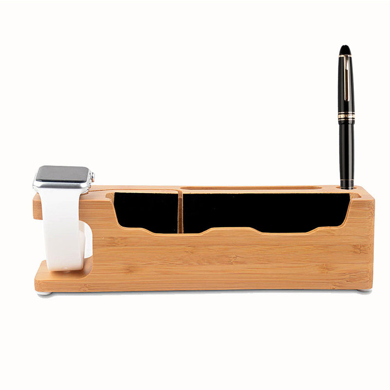 JMT-811402 Wooden Phone Charging Station in Carbonized Bamboo - Compact Holder for Convenient Device Charging