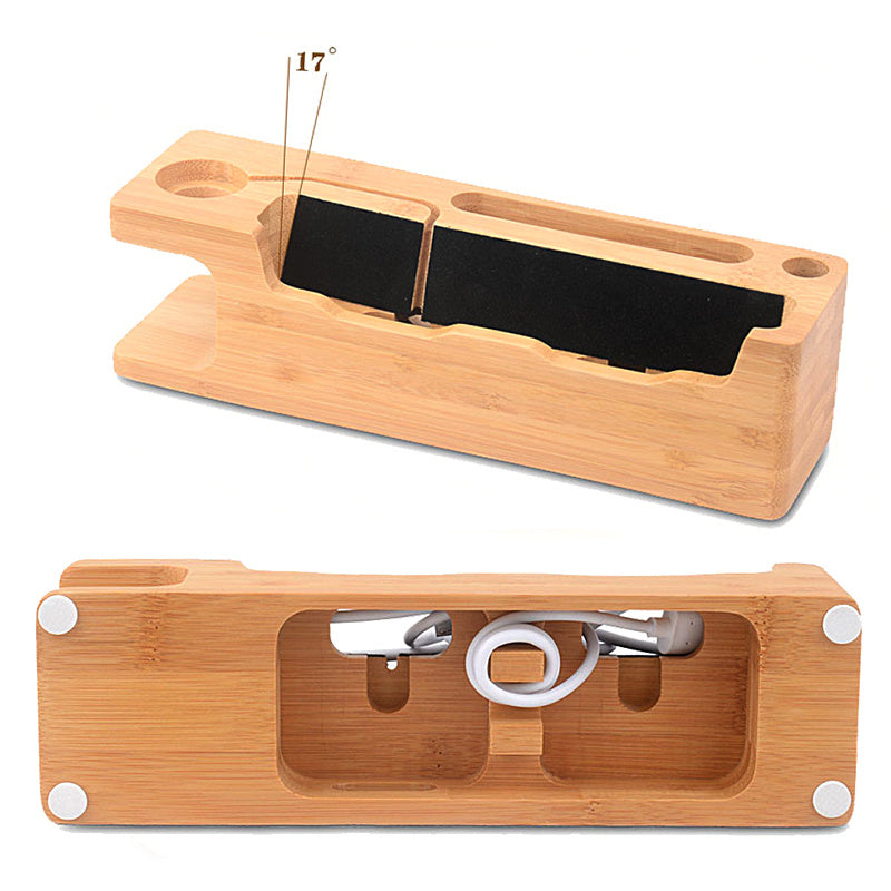 JMT-811402 Wooden Phone Charging Station in Carbonized Bamboo - Compact Holder for Convenient Device Charging