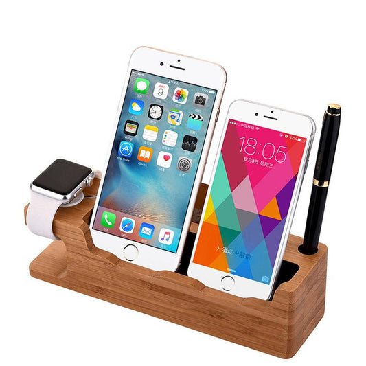 JMT-811402 Wooden Phone Charging Station in Carbonized Bamboo - Compact Holder for Convenient Device Charging