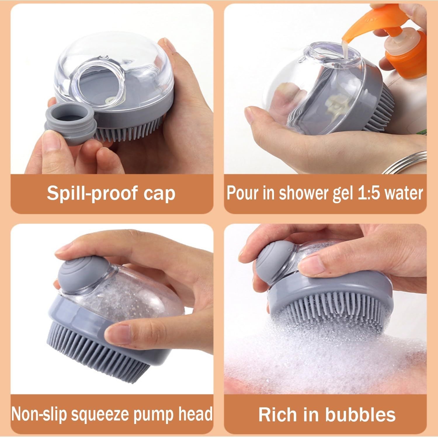 JMT-811466 Silicone Bristle Dog Grooming Brush with Soap Dispenser - Pink, Ideal for Convenient Bathing and Gentle Massaging