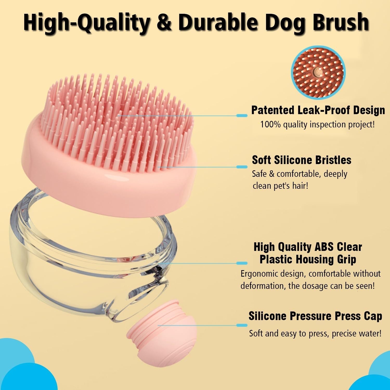 JMT-811466 Silicone Bristle Dog Grooming Brush with Soap Dispenser - Pink, Ideal for Convenient Bathing and Gentle Massaging