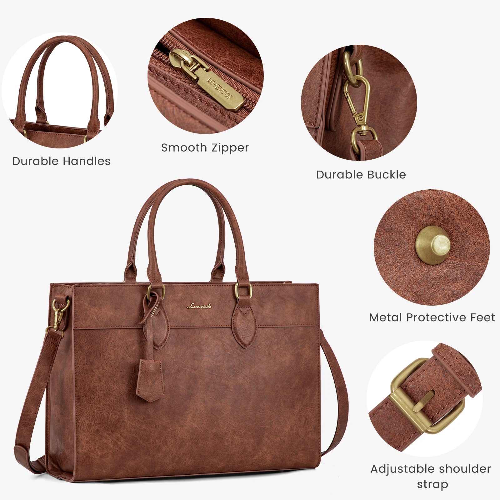JMT-812362 Custom Logo 15.6 Inch Laptop Tote Bag - Women's PU Leather Work Purse