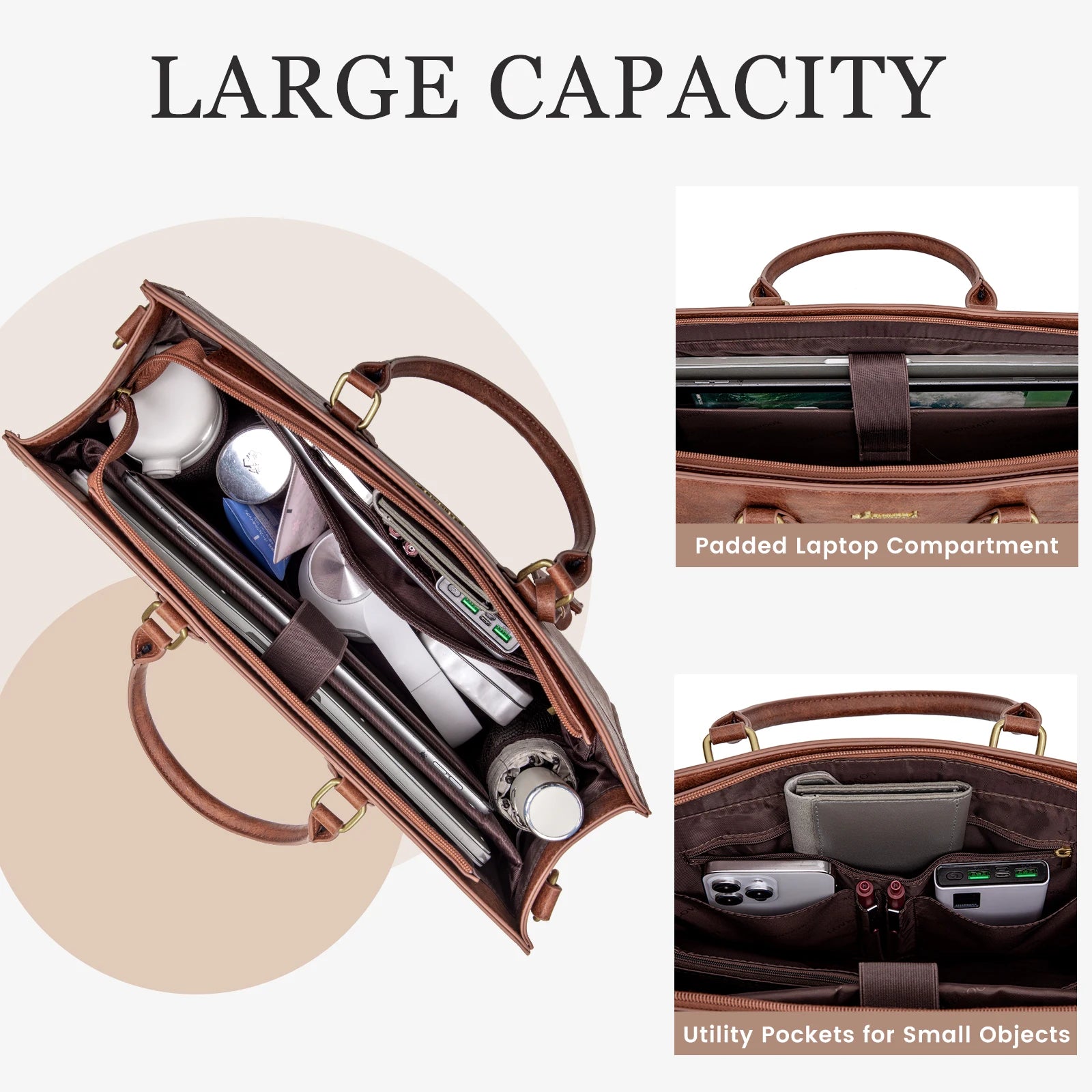 JMT-812362 Custom Logo 15.6 Inch Laptop Tote Bag - Women's PU Leather Work Purse
