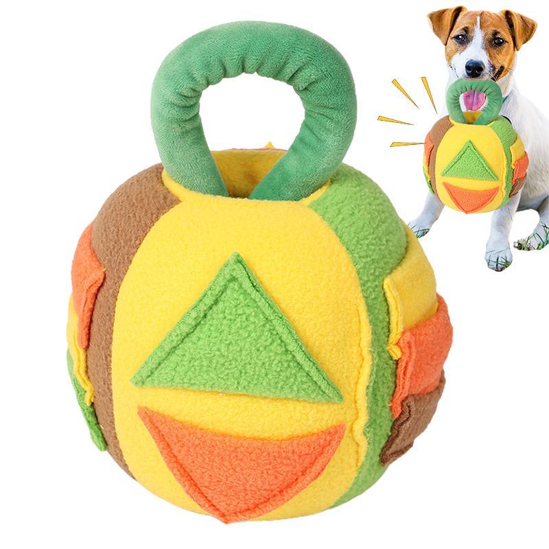 JMT-812362 Interactive Plush Dog Squeaky Ball Toy with Treat Dispenser for Small to Medium Dogs, Soft Rubber Teeth Cleaning Chew Toy
