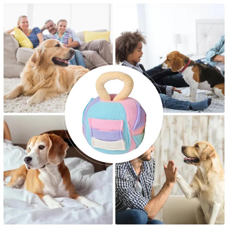 JMT-812362 Interactive Plush Dog Squeaky Ball Toy with Treat Dispenser for Small to Medium Dogs, Soft Rubber Teeth Cleaning Chew Toy