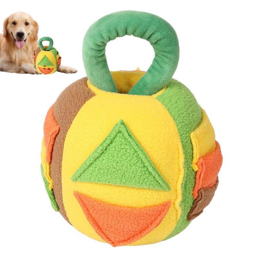 JMT-812362 Interactive Plush Dog Squeaky Ball Toy with Treat Dispenser for Small to Medium Dogs, Soft Rubber Teeth Cleaning Chew Toy