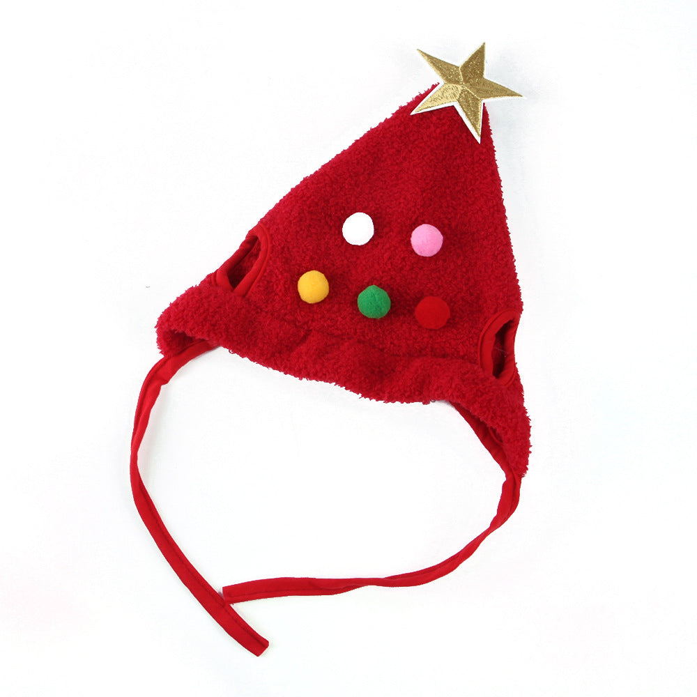 JMT-812554 Pet Christmas Tree Hat with Adjustable Chin Strap – Cute Holiday Headwear for Cats in Red and Green