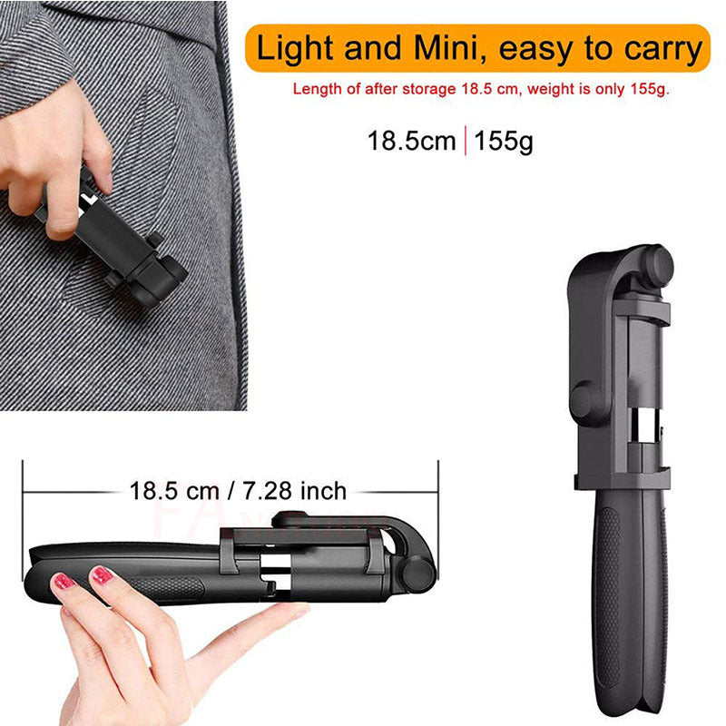 JMT-812554 Universal Tripod Selfie Stick with Bluetooth Remote for Mobile Phones (3.5-6.2 inches) - Adjustable Height (186-700 mm)